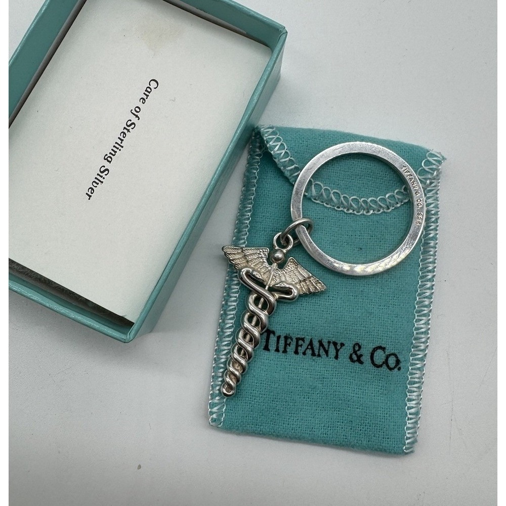 Tiffany & Co Sterling Silver Caduceus Medical Symbol Key Ring Charm 925
